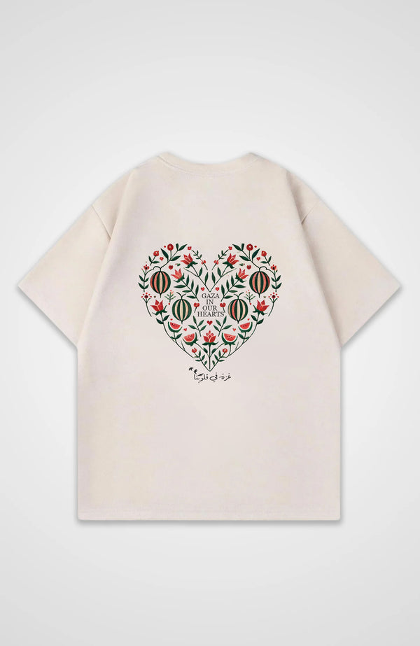 Gaza In Our Hearts T-Shirt with Embroidered Design