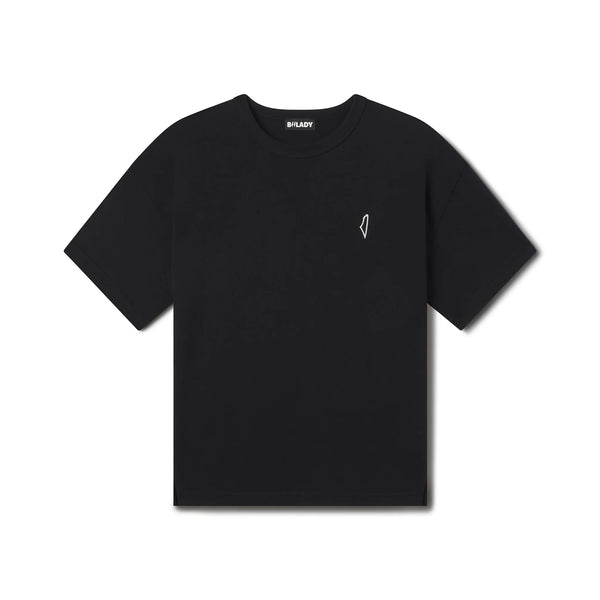 Minimalist Black T-Shirt with Embroidered Palestine Outline